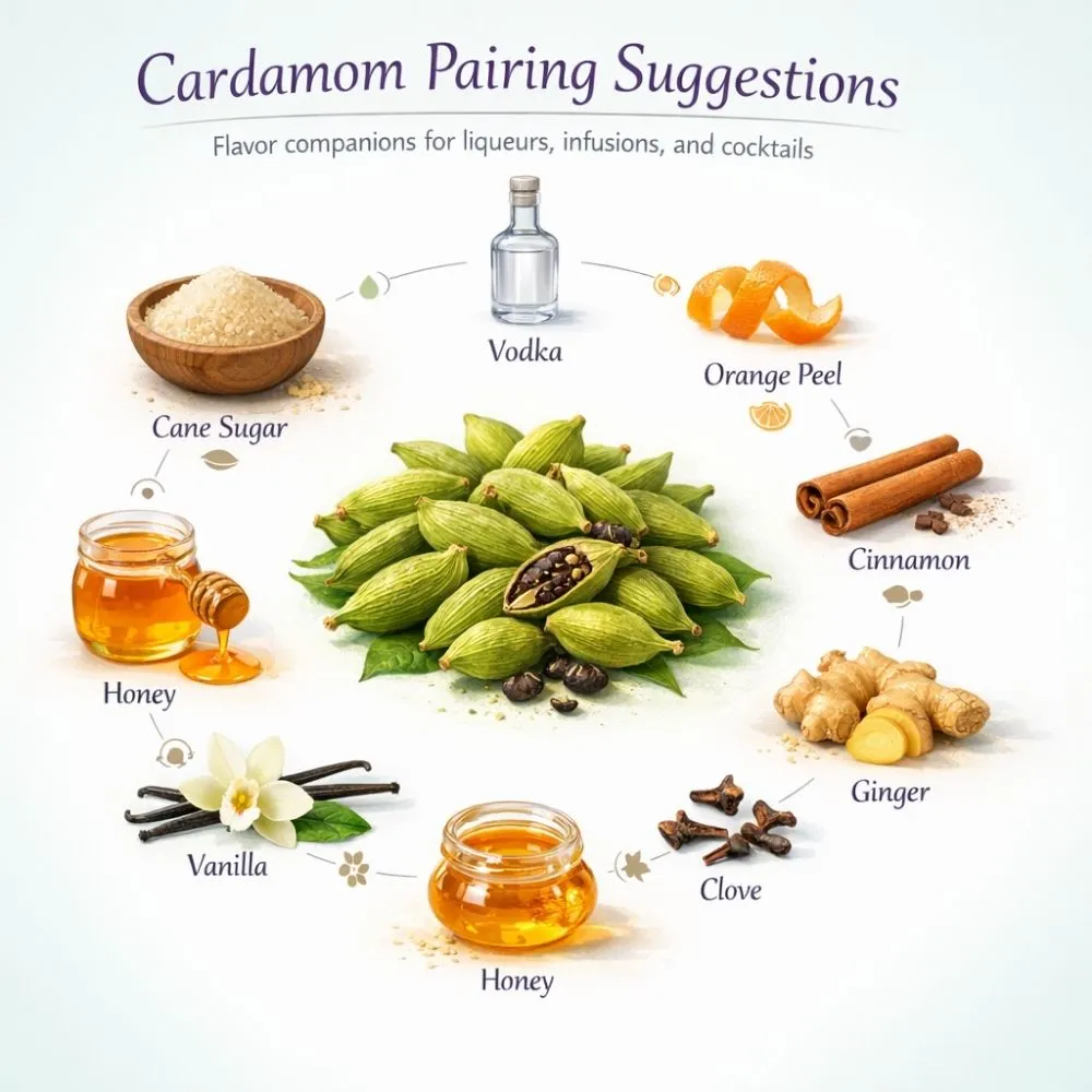 Cardamom pairing suggestions for liqueur making