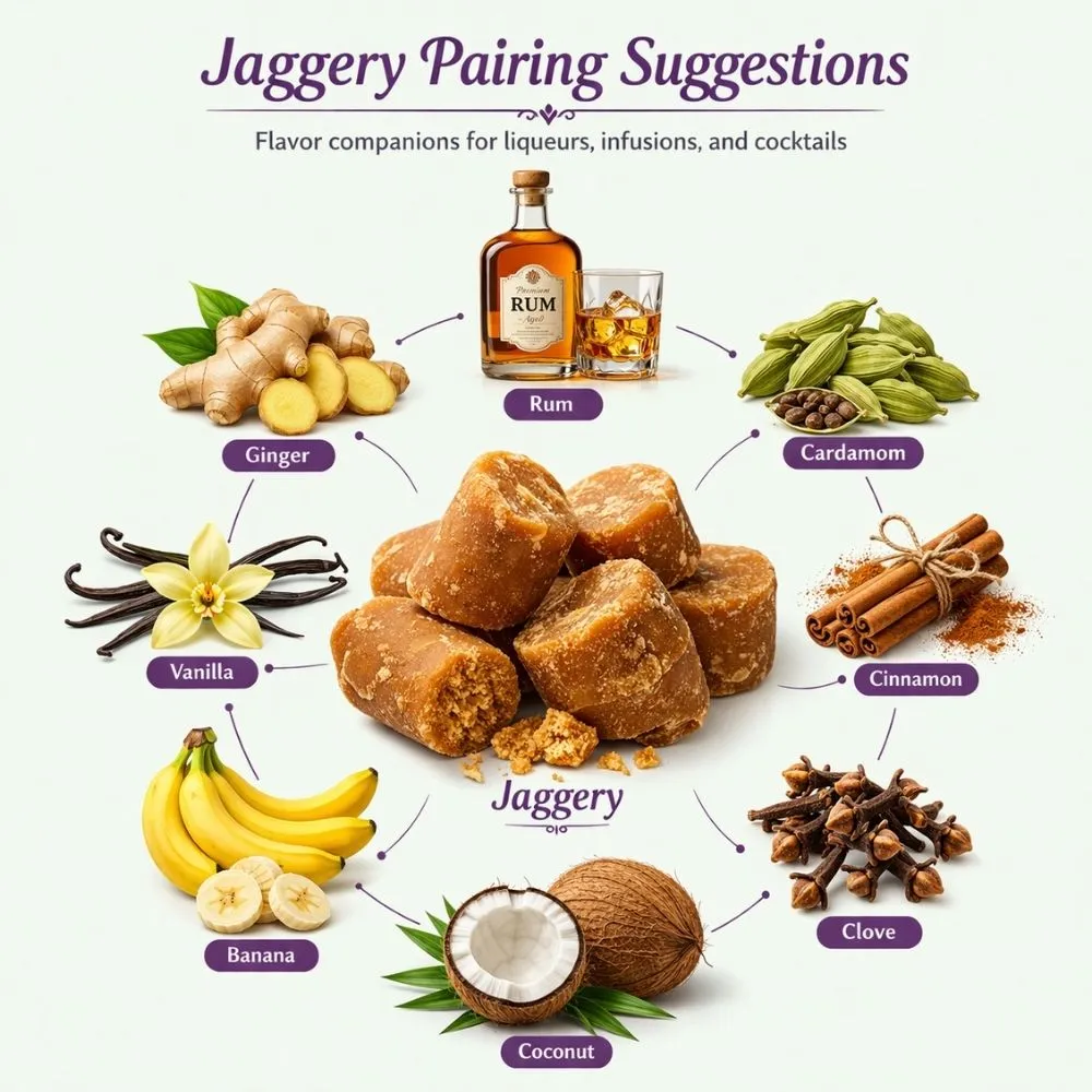 Jaggery pairing suggestions for liqueur making