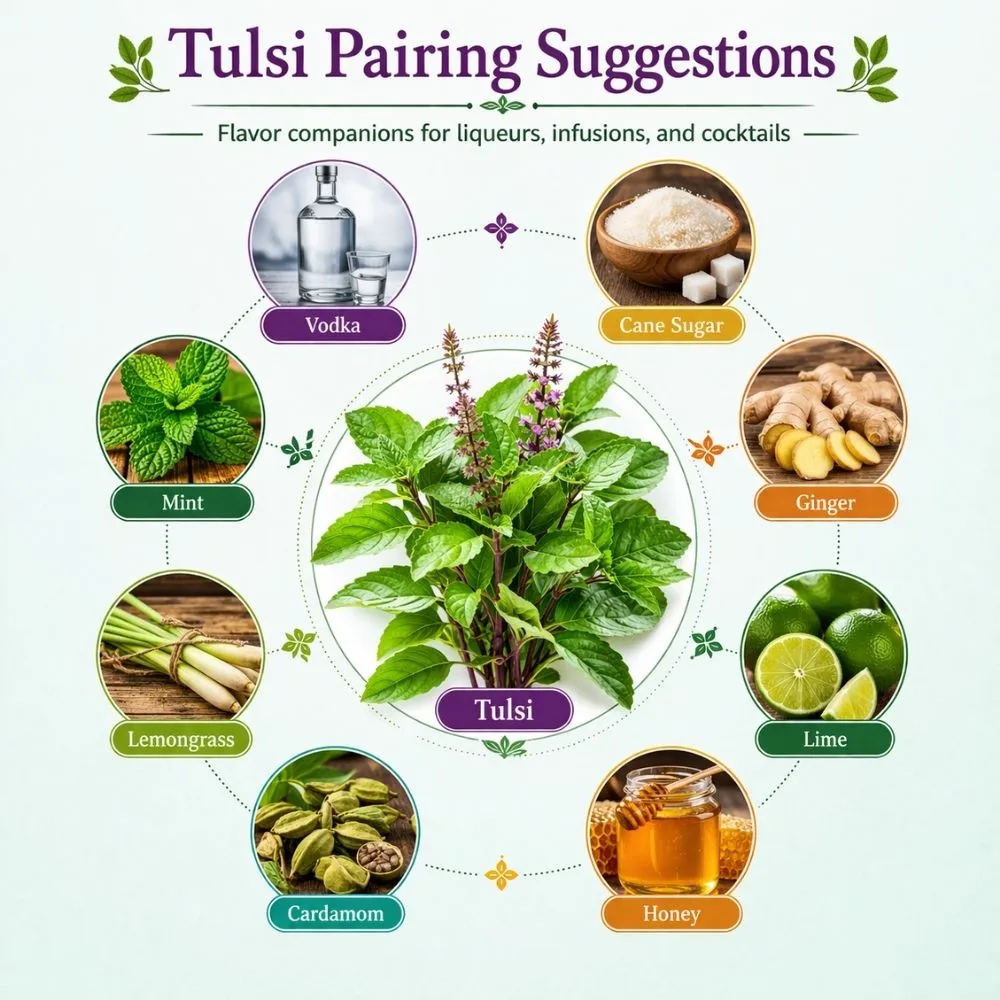 Tulsi pairing suggestions for liqueur making