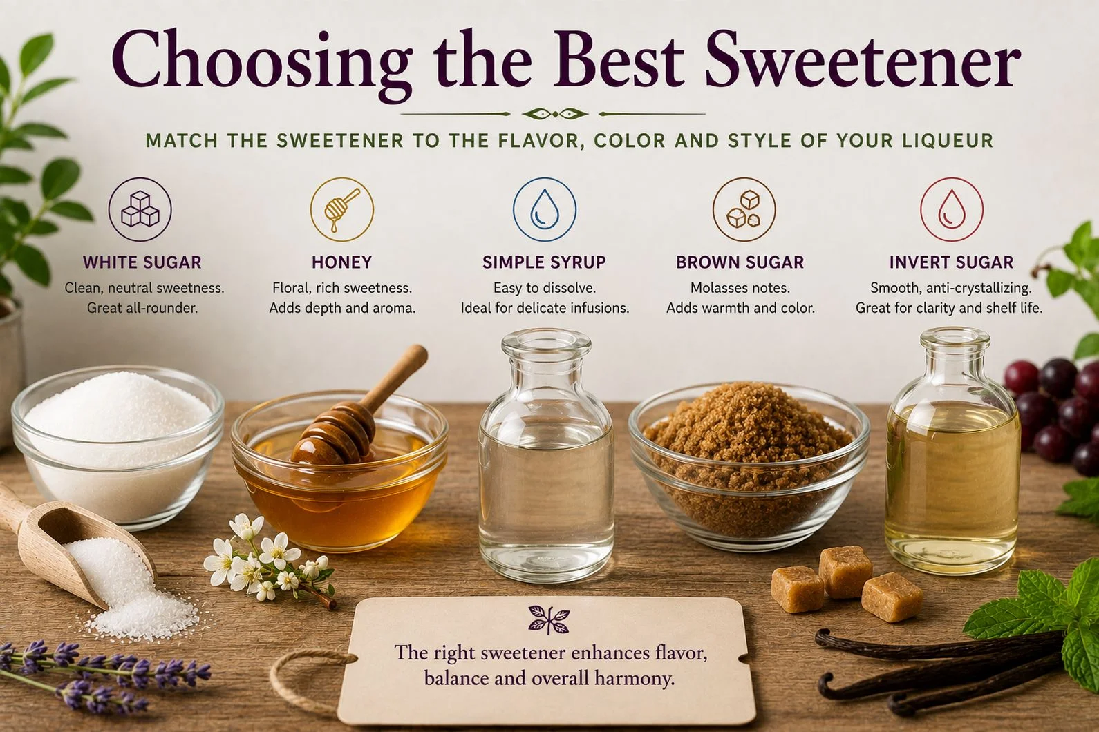 Choosing the best sugar, honey or syrup for different types of homemade liqueurs