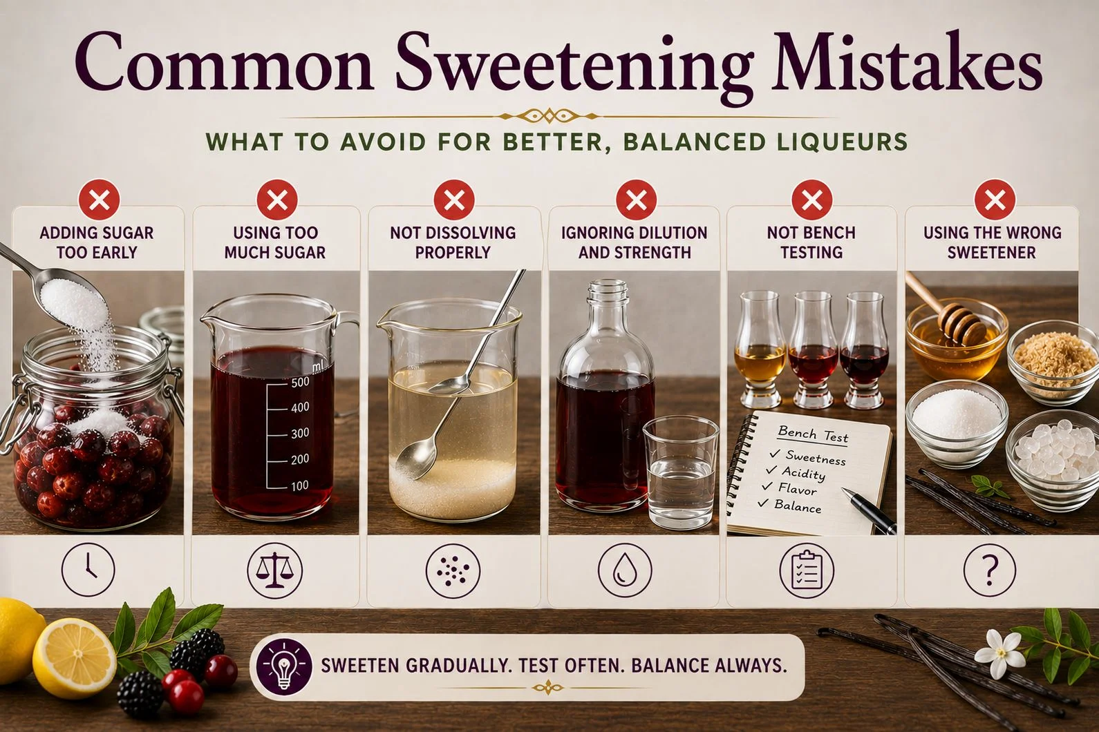 Common sweetening mistakes to avoid when making homemade liqueurs