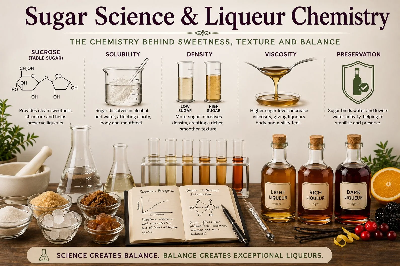 Sugar science and chemistry behind sweetness, solubility and texture in homemade liqueurs