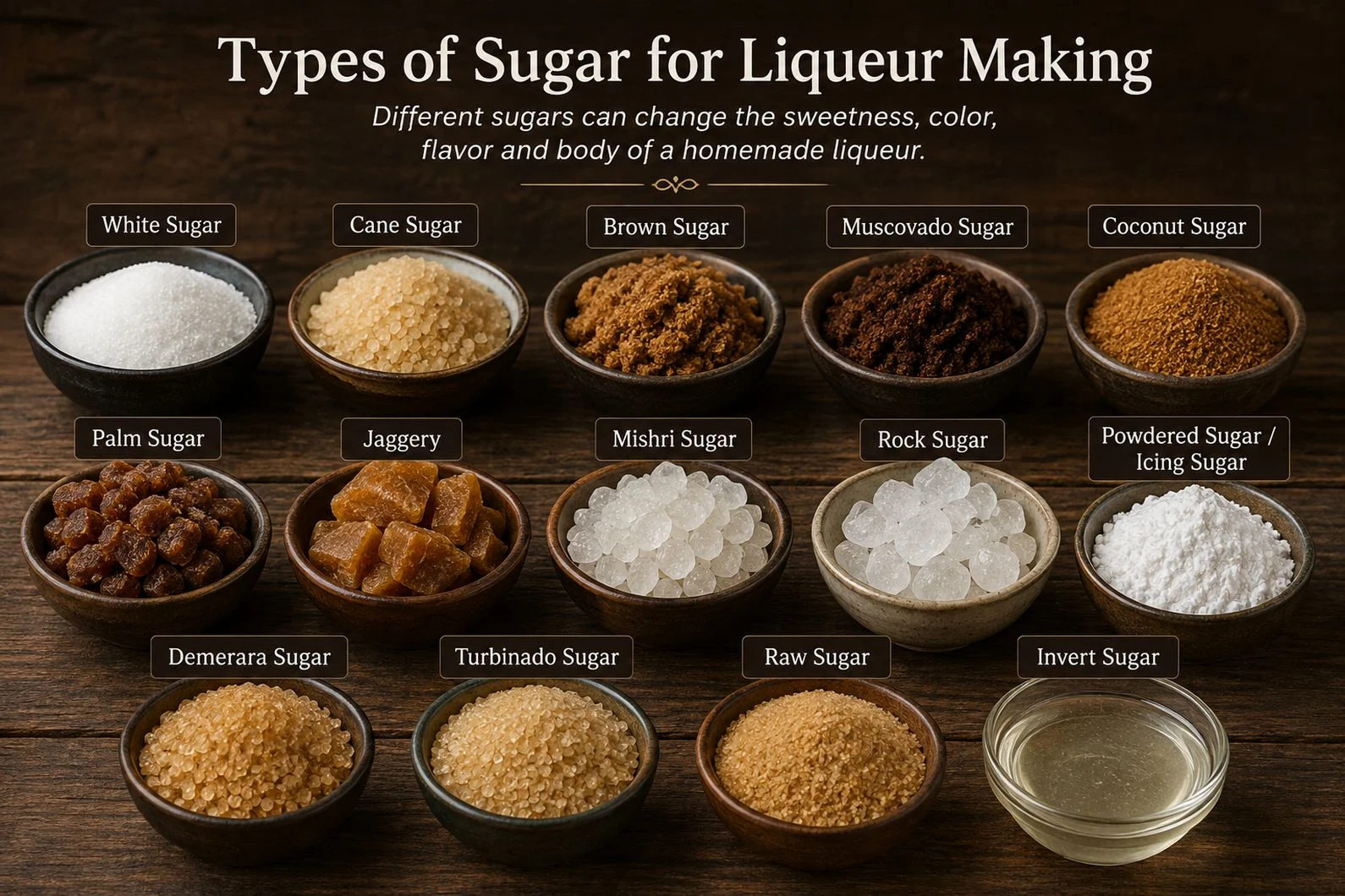 Different types of sugar used for homemade liqueur making