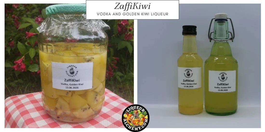 ZaffiKiwi liqueur during maceration and finished bottled liqueur